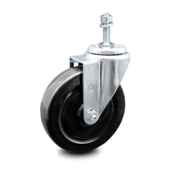 5 Inch Hard Rubber Wheel Swivel 3/8 Inch Threaded Stem Caster
